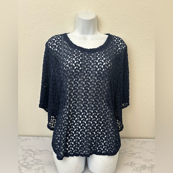 Style & Co. Tops - Style & Co Womens Top Blue Scoop Neck Peasant Blouse Sz XXL Crochet Sheer​